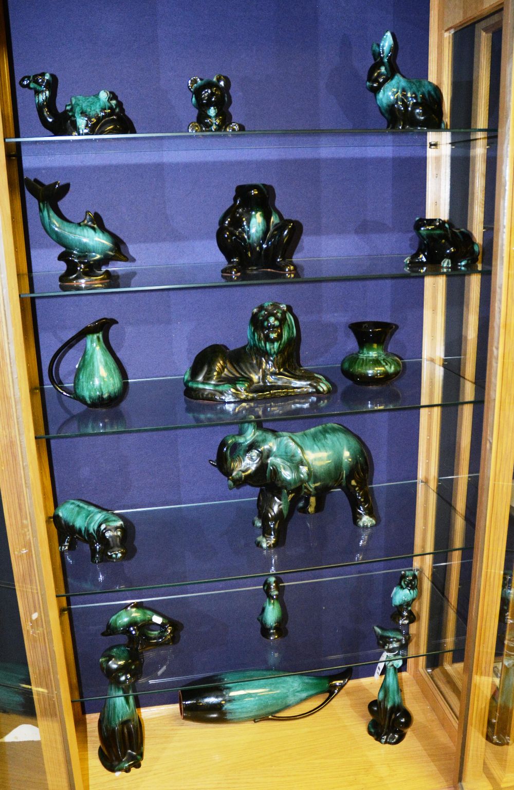 A collection of Blue Mountain Canadian Pottery comprising 17 pieces, including elephant, hippo,