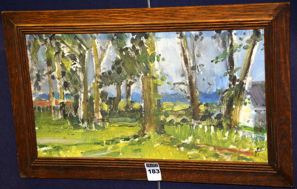 Unknown Artist
'Boarne Farm, Spring'
Oil on panel, signed 'H', 19 x 36cm