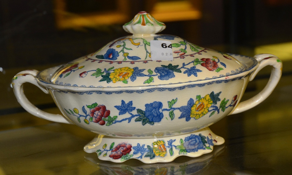 A Masons patent Ironstone 'Regency' tureen and cover, 30cm long x 15cm high