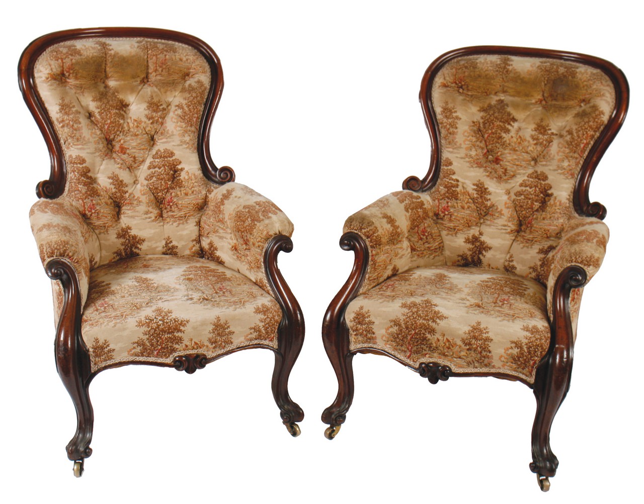 Pair of nineteenth-century mahogany balloon back gents arm chairs