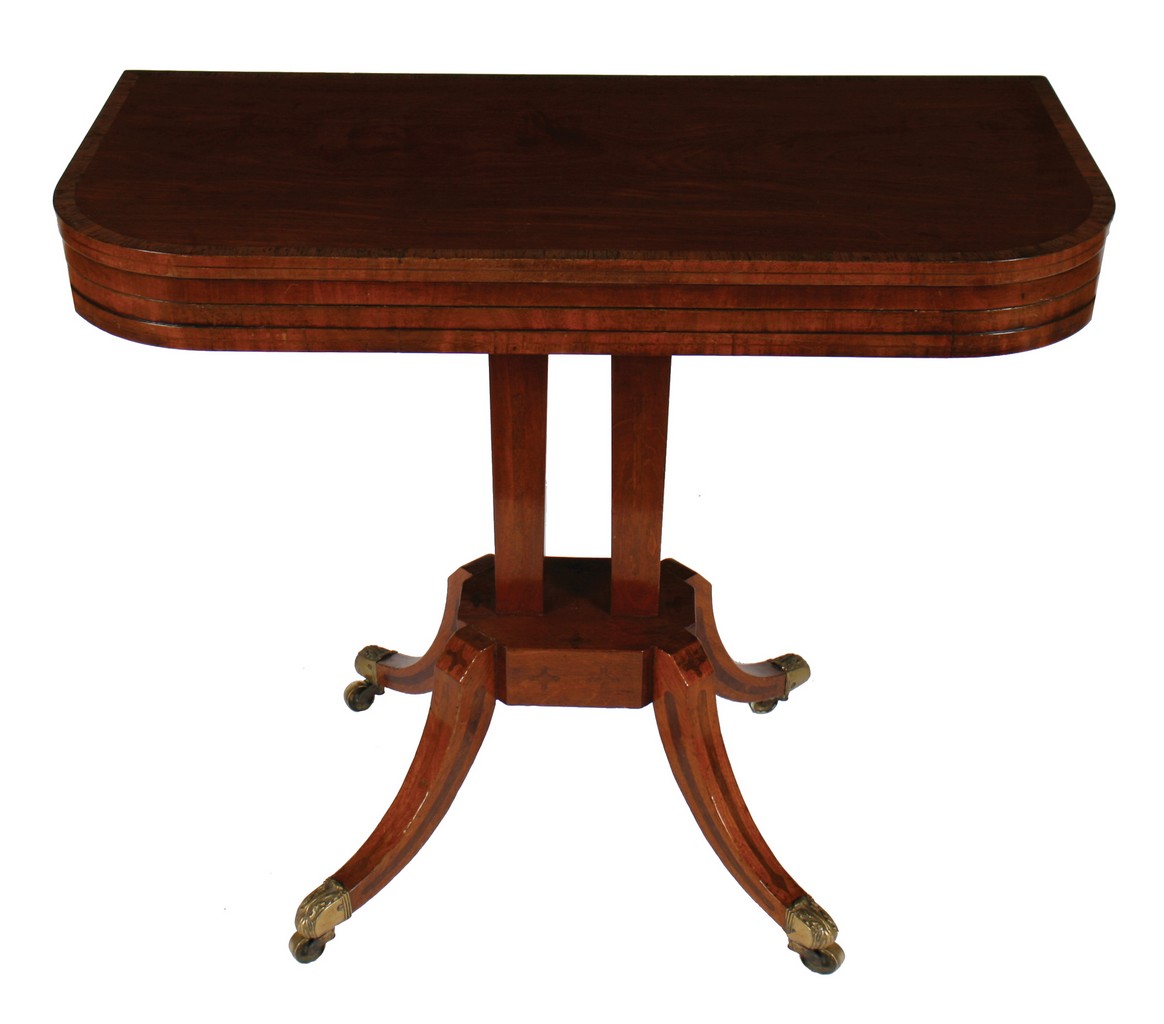 Pair of Regency period satinwood, rosewood crossbanded and ebony inlaid card tables  92 cm. wide