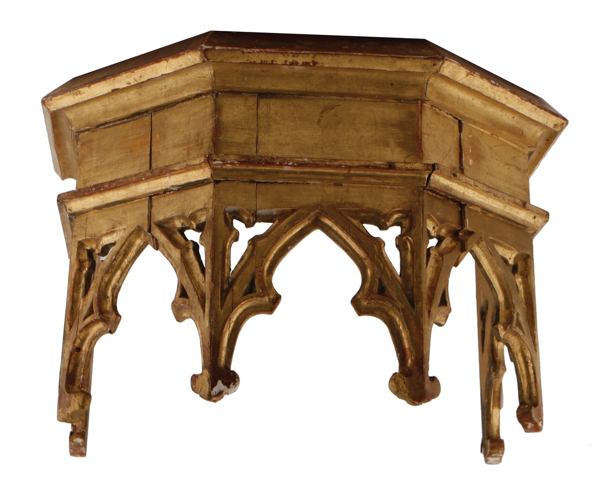 Pair nineteenth-century Gothic revival giltwood wall mounted consoles, circa 1830  Each 43 cm. wide