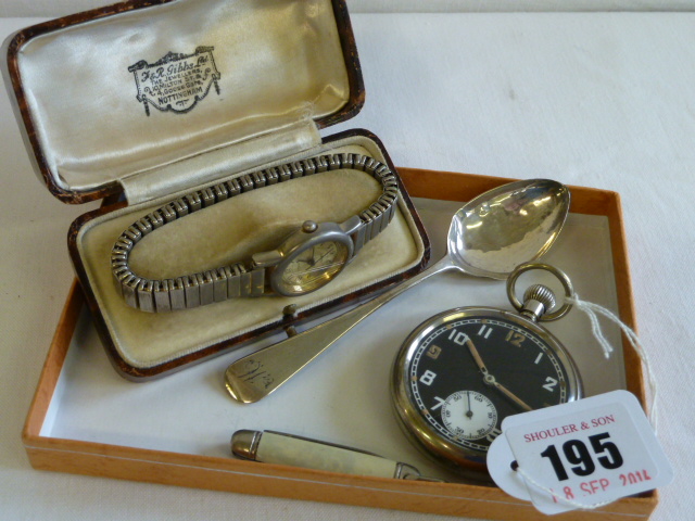 Military pocket watch GS/TP P41489 Citron watch, penknife and silver spoon
