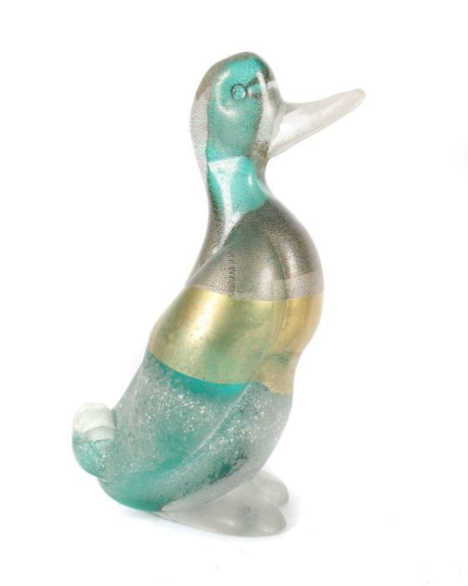 Ente Murano, Italien, 1960/70er Jahre, wohl Vetreria Cenedese, massives grünes Glas, farblos