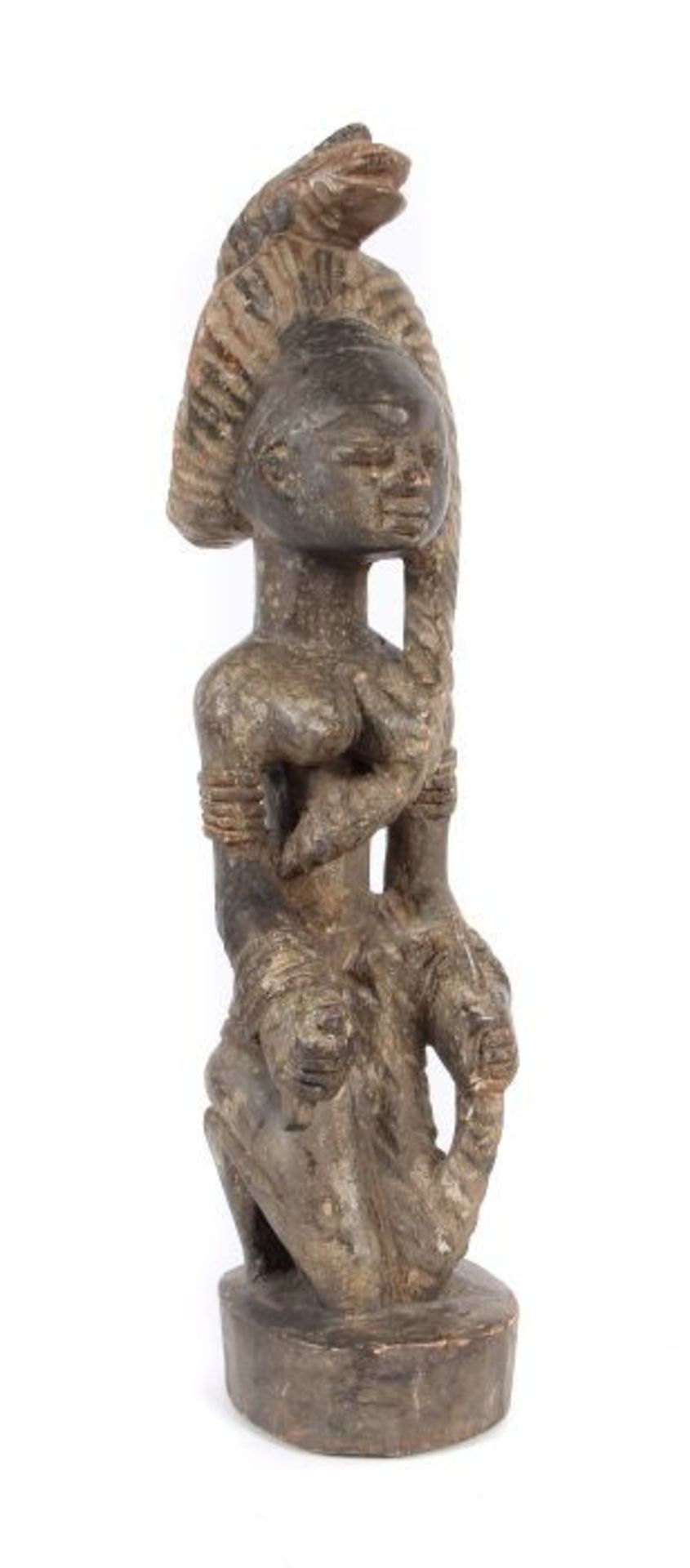 Figur Elfenbeinküste, Holz geschnitzt, part. geschlämmt, wohl Darstellung einer "Mami Wata", auf