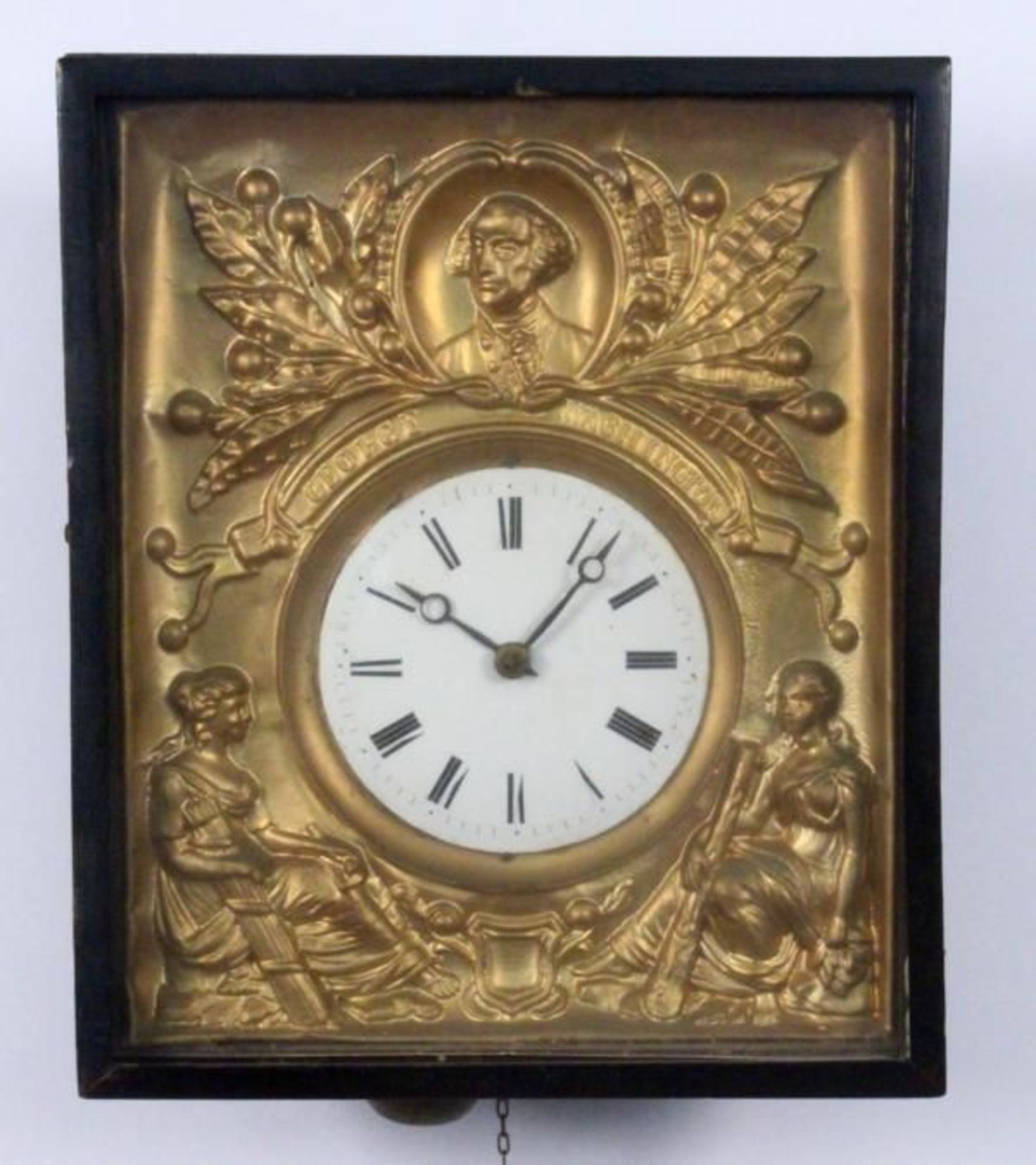 A BLACK FOREST WALL CLOCK 19th century, for the American market Wooden case with glass front, gilded