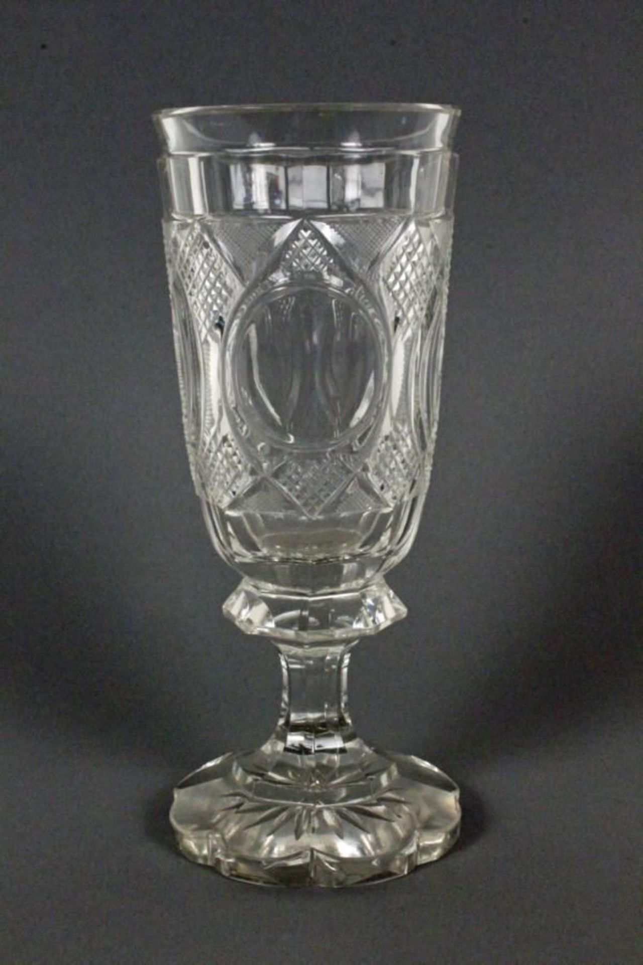 A BOHEMIAN CLEAR CUT GLASS GOBLET around 1840 Height 24cm    Starting price: 100    BIEDERMEIER-