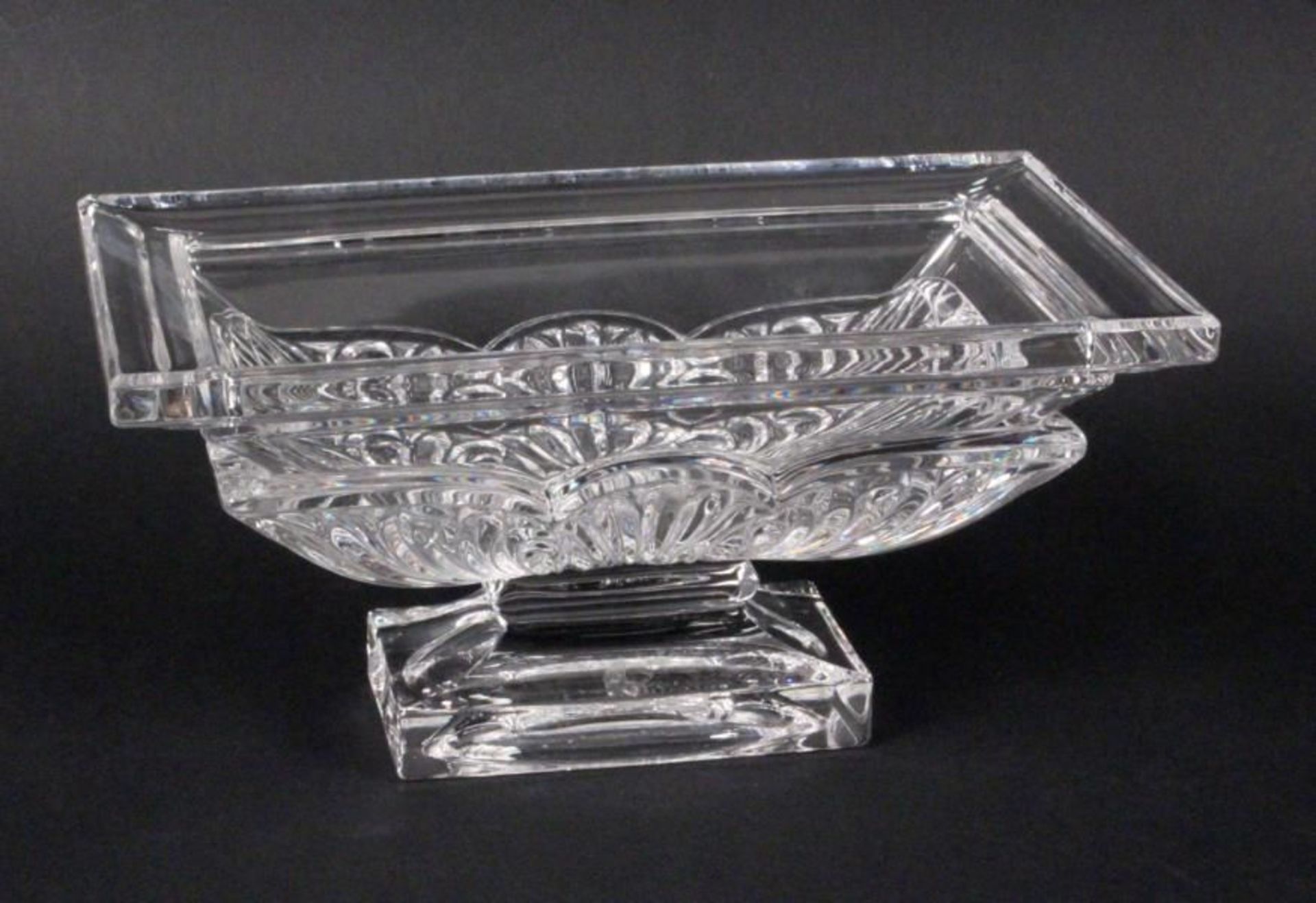 A FLOWER BOWL colourless crystal glass, height 12.5cm, length 25.5cm.    Starting price: 150