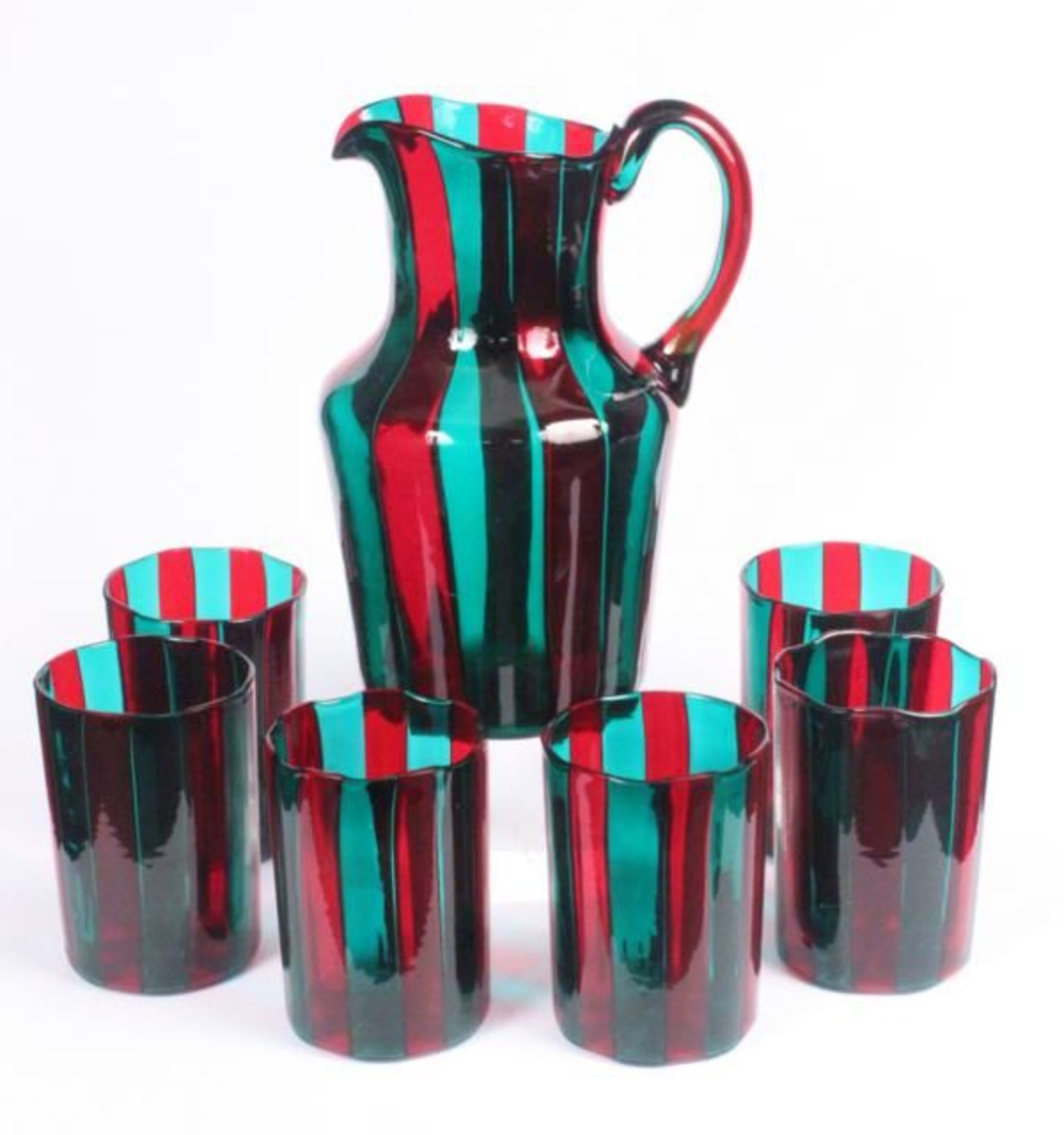 A VENINI JUICE SERVICE Murano ca. 1960 A 7-piece set consisting of tankard with handles and 6