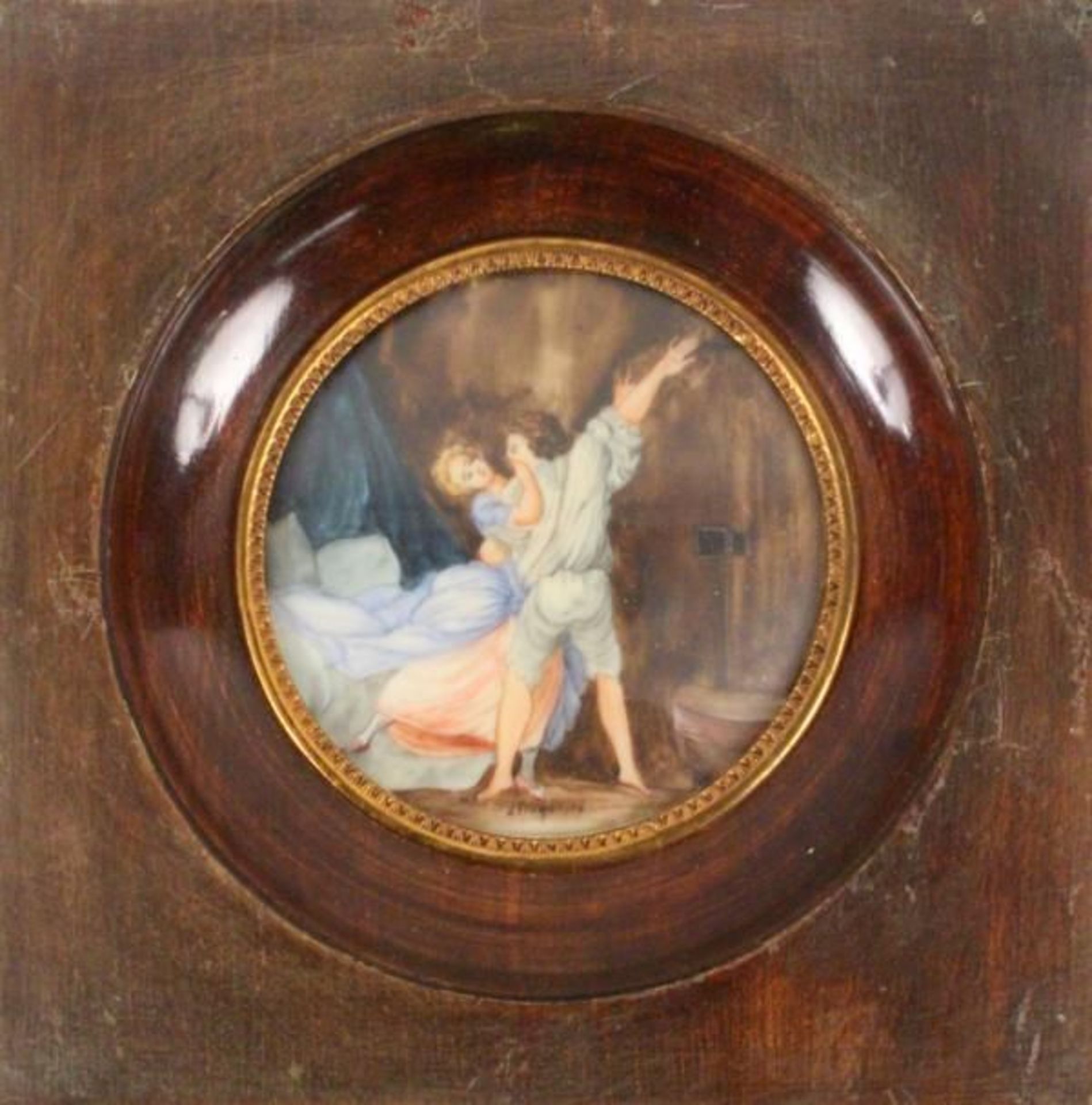 A MINIATURE after Jean-Honoré Fragonard (Grasse 1732-1806 Paris) ''Le Verrou'', colourful painted on