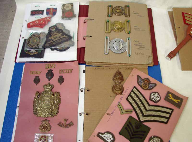 Military Interest, Regimental belt buckles, cloth badges, helmet plates etc: including Victorian