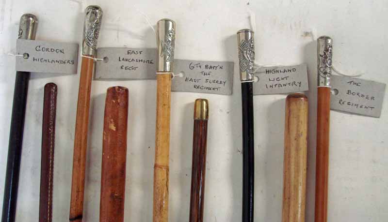 Military Interest, five Regimental Swagger sticks including Gordon Highlanders; Border Regiment;