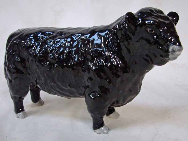 A Beswick pottery model of a Black Galloway Bull, gloss with grey hooves and muzzle, No. 1746A, by