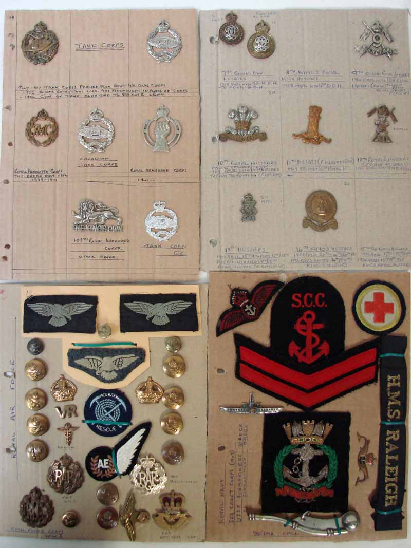 Military Interest, two binders Cavalry, Royal Navy, RAF cap badges including Irish Dragoons;