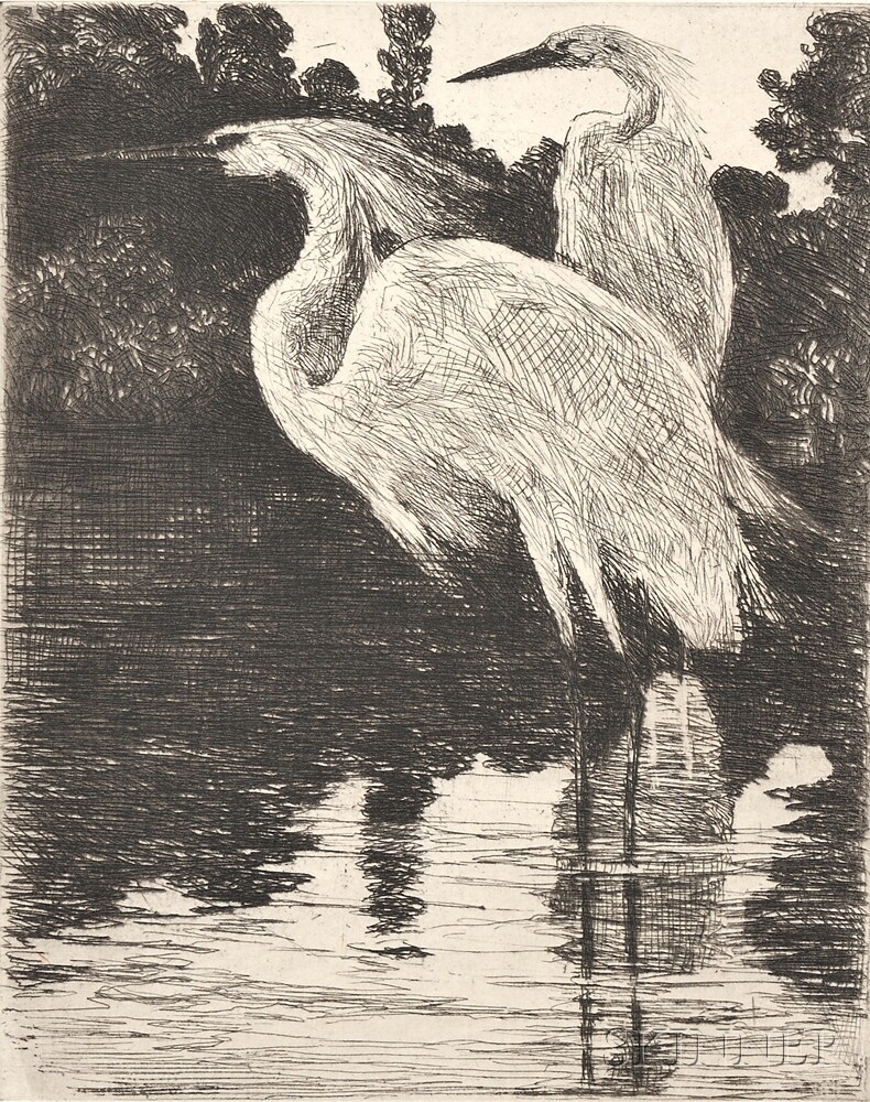 Frank Weston Benson (American, 1862-1951)Snowy Herons, 1917, published state of 150 (Paff, 118).