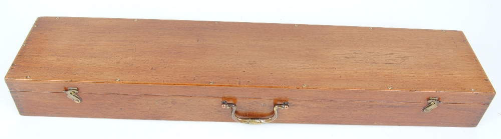 Mahogany cartridge box with brass furniture, nine baize lined sections with leather lifters