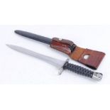 Swiss Army M57, bayonet with composite ring turned grips, metal scabbard with leather frog