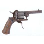 7mm Belgian double action pinfire 6 shot revolver, folding trigger, sidegate loading