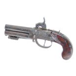 Percussion double barrel, over and under, tap action pistol by Thos Lea, Newcastle, 3 ins turn off
