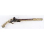 Flintlock (reproduction) pistol with steel barrel, brass decoration, nvn This Lot requires a Section