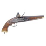 16 bore Continental flintlock service pistol, c.1825, 9 ins full stocked barrel, (some damage around