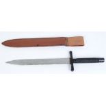 Medieval style left hand dagger with 12 ins blade, cord bound grips in leather sheath