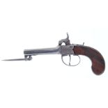 54 bore Percussion pocket pistol, c.1840, with turn off barrel, under barrel spike bayonet (a/f),