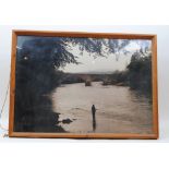 Large framed and glazed photograph: Salmon Fishing. 35 x 25 ins
