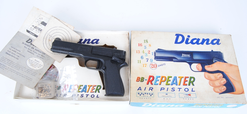 .177/BB Diana Repeater, air pistol in original box with pellets, darts and targets