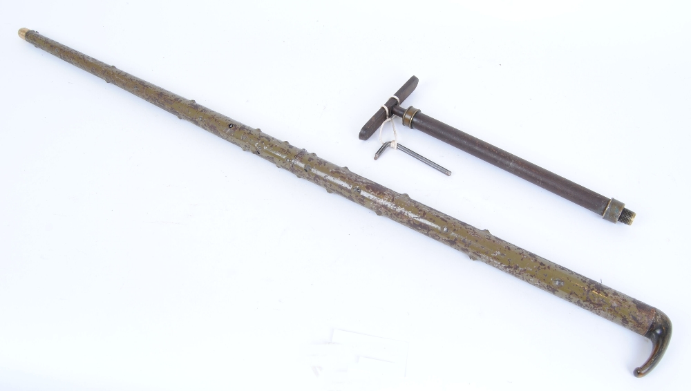 "Victorian air cane with horn handle, original pump and cocking lever "