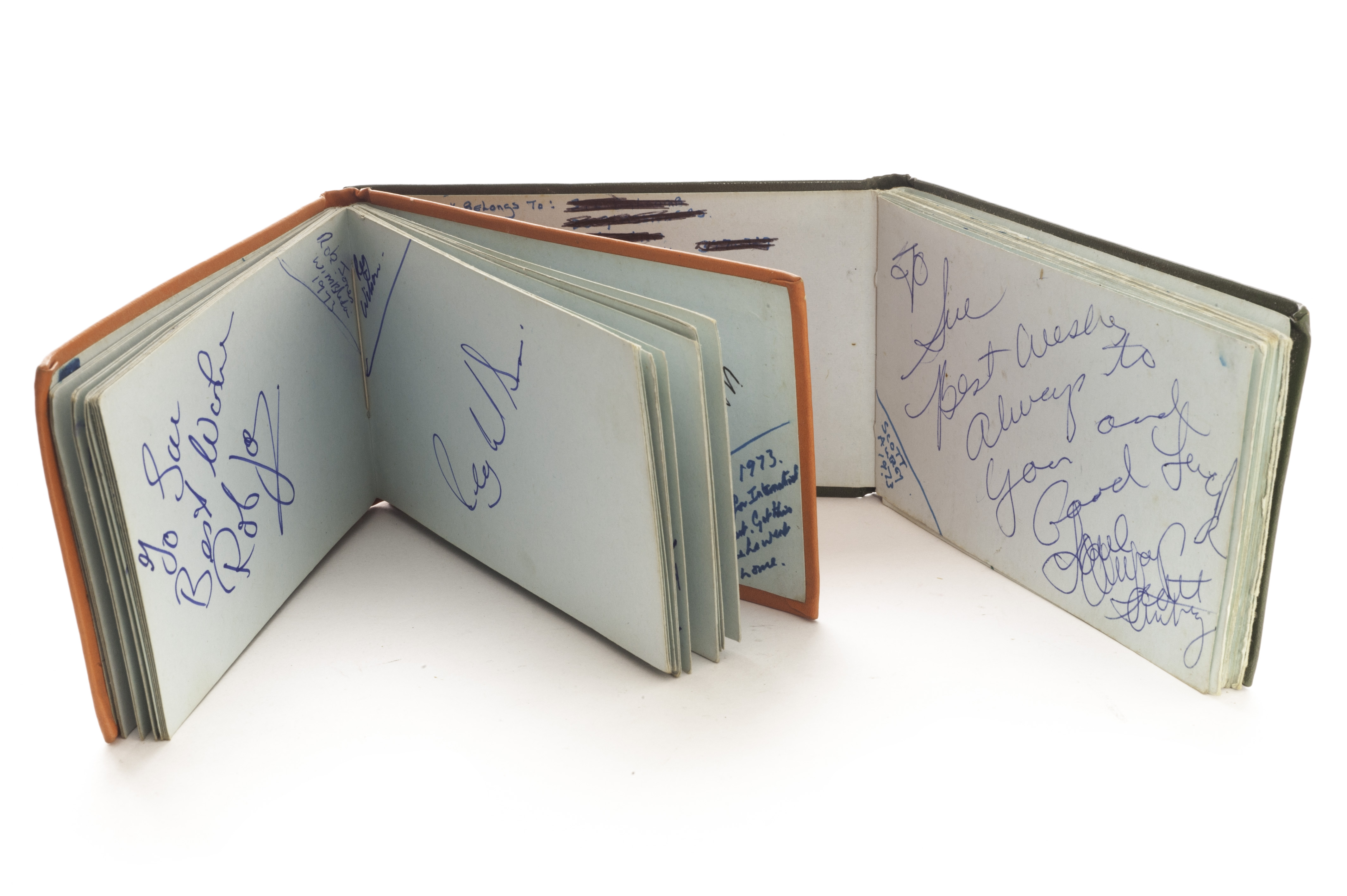 Speedway autographs Two autograph books containing 75+ signatures in ink, 1970`s, most with the