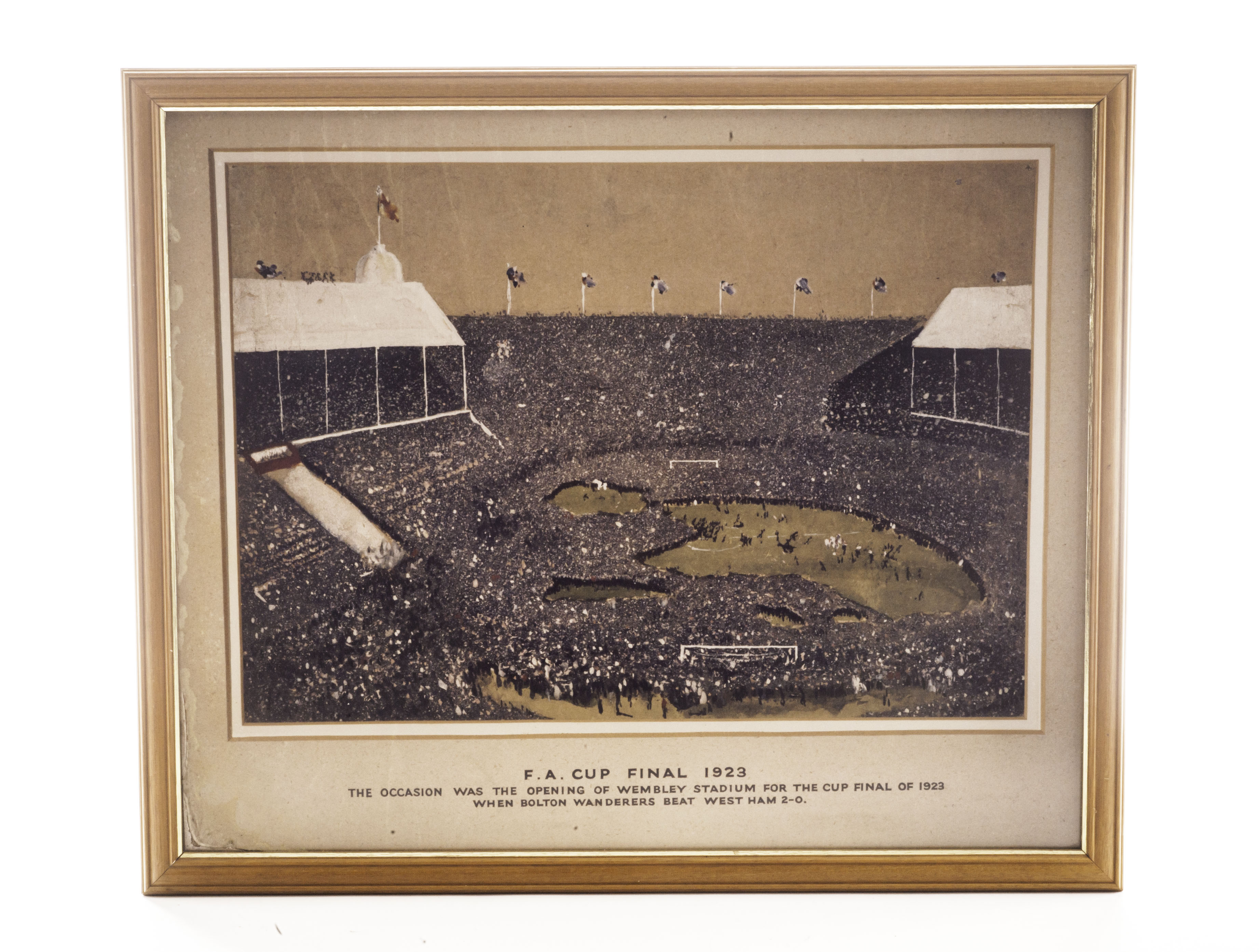Football FA Cup Final 1923, West Ham v Bolton, a framed and glazed print of `The Crowd Scene` by