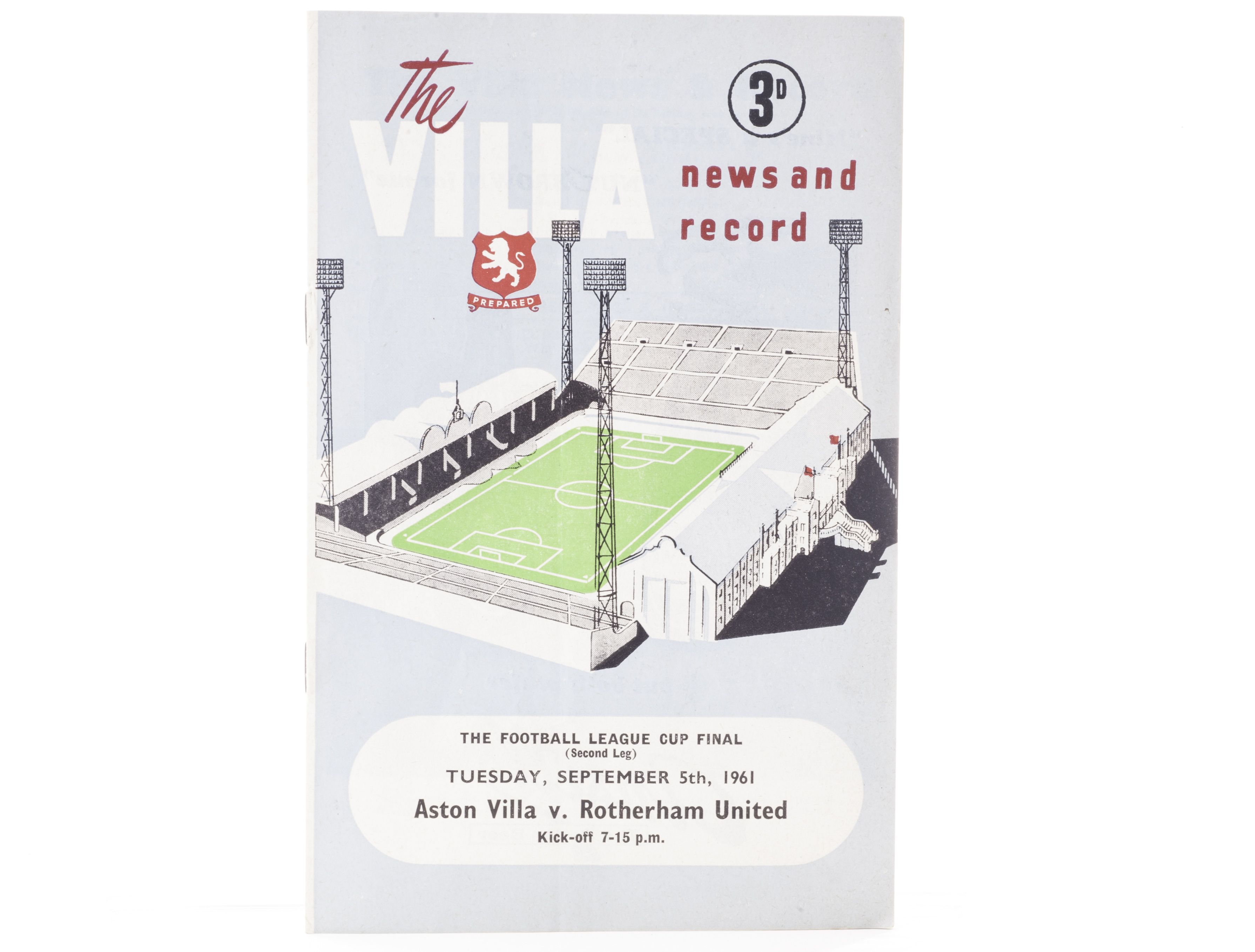 Football programme Aston Villa v Rotherham, LC Final 1960/61, 2nd leg, played on 5 Sept 1961, first