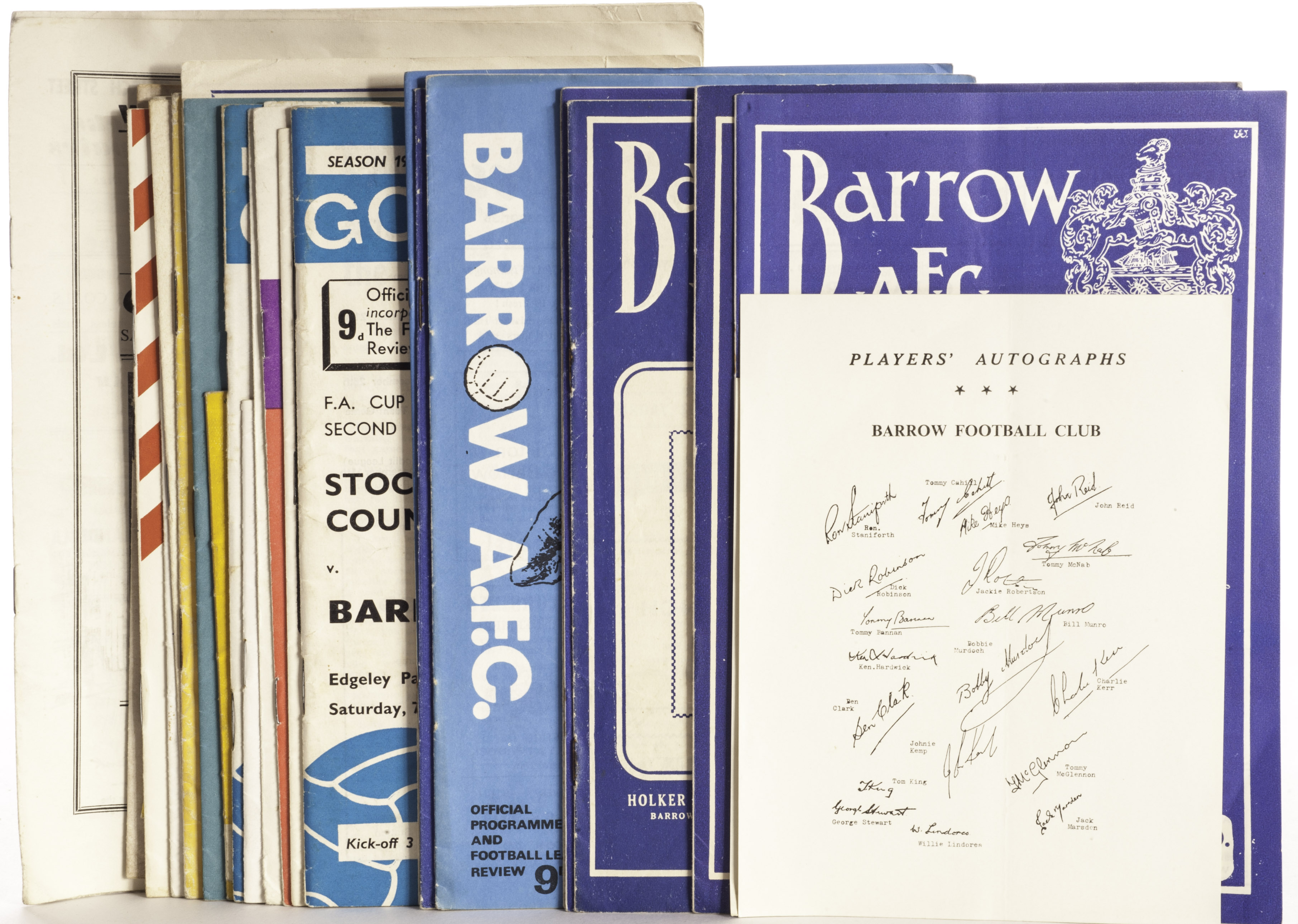 Football programmes Barrow FC, a collection of approx. 30 homes an aways, mostly 1960`s. Sold with