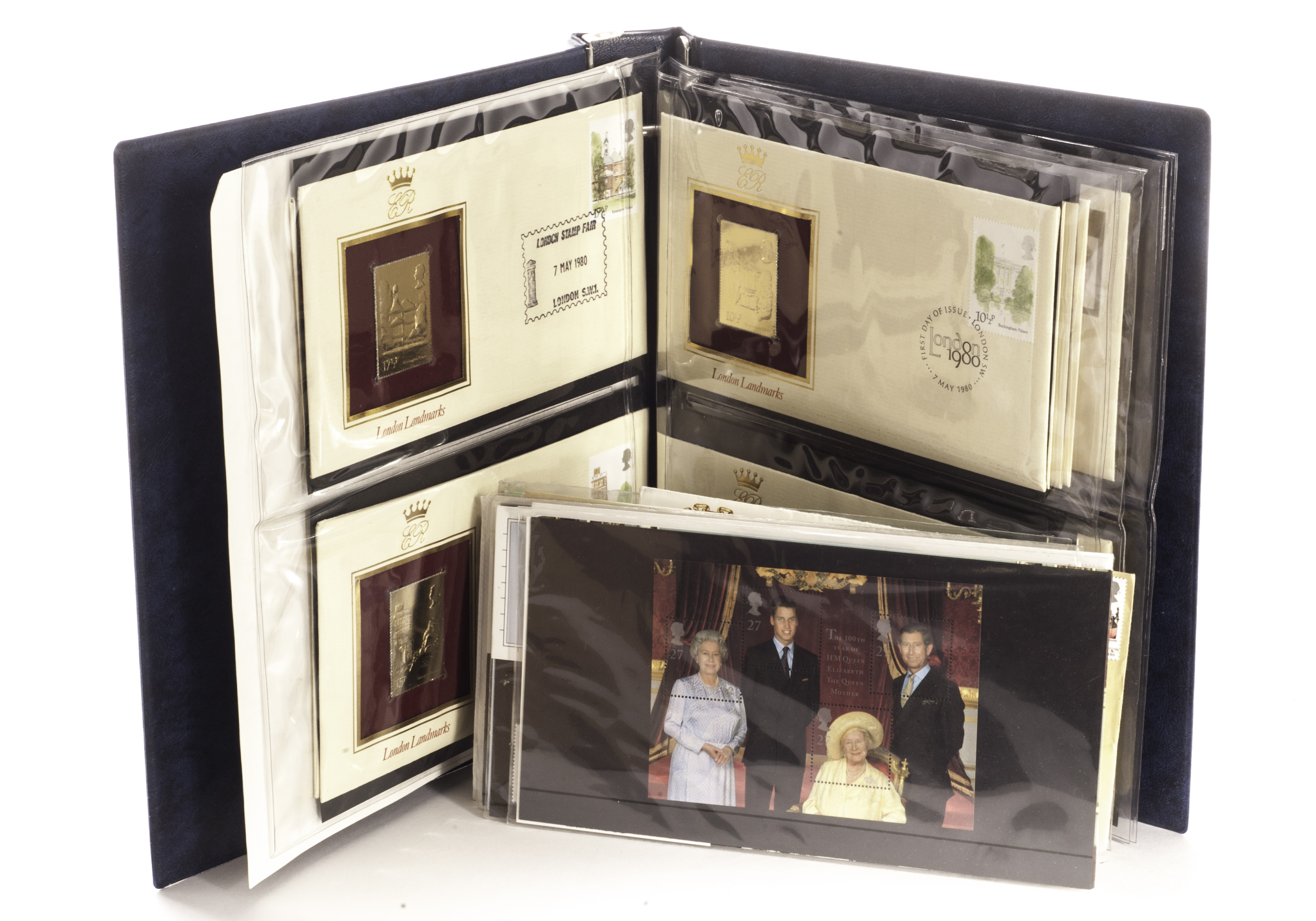 Stamps Golden Replica of British Stamps album containing 14 covers with 22ct gold stamps attached