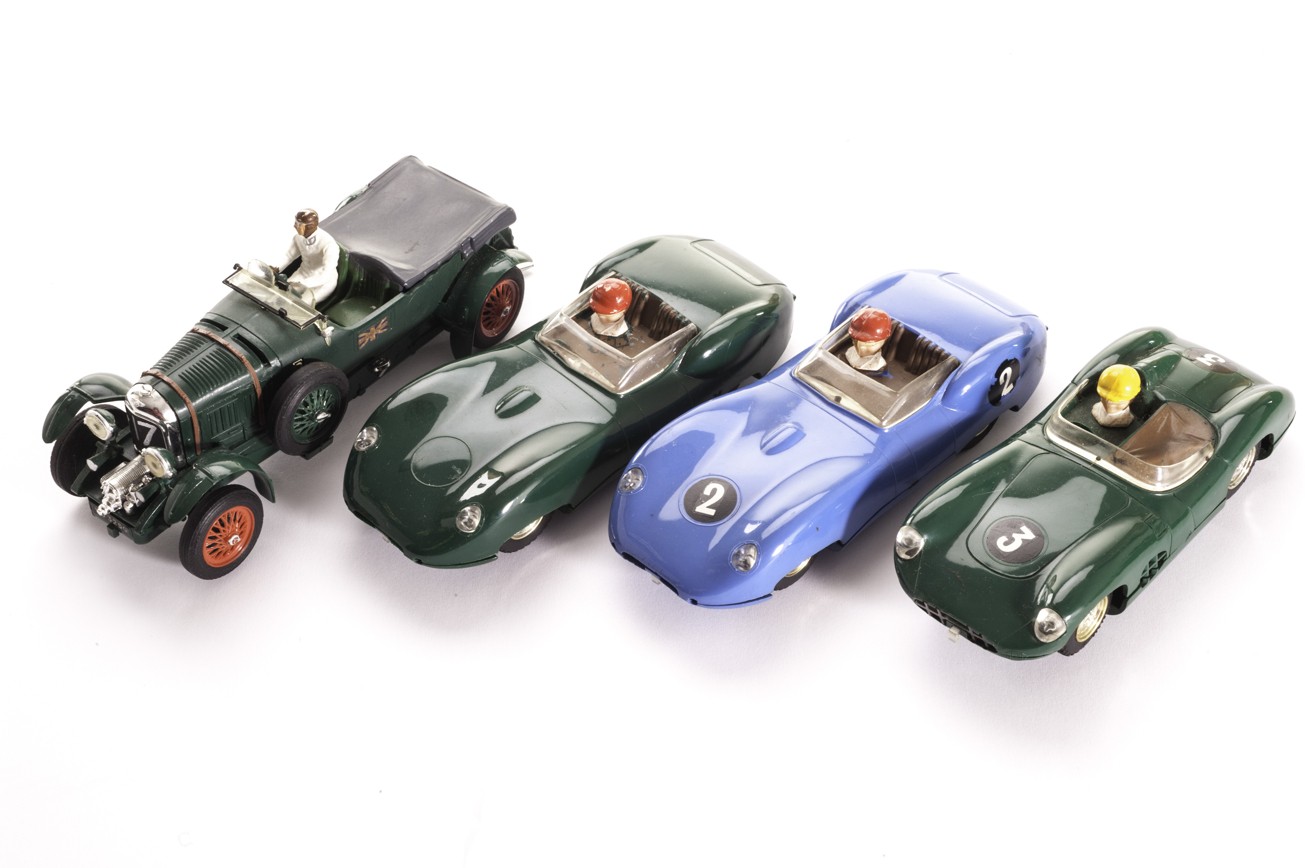 Tri-ang Scalextric, C64 Bentley 4 1/2 Litre, C57 Aston Martin, C56 Lister Jaguar (2), C66 Cooper-