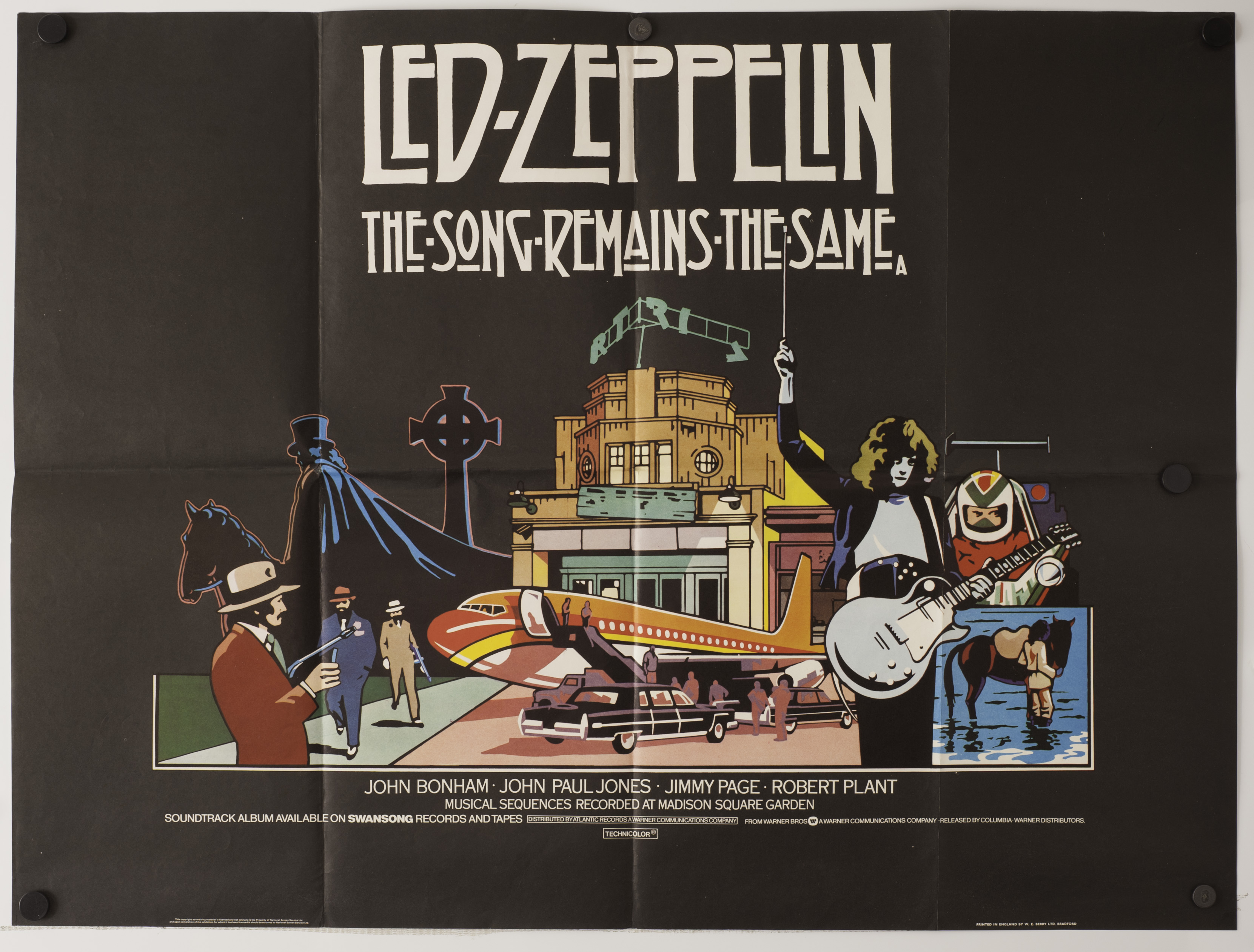 Led Zeppelin: original UK poster for the 1976 film `The Song Remains The Same` folded and in