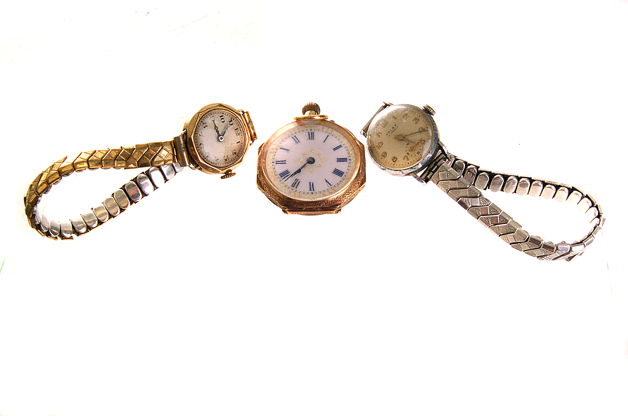 A late 19th century 14K gold ladies pocket watch, with decorated face, together with a 9ct gold