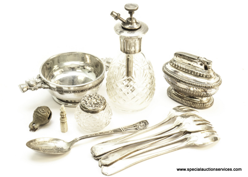 A collection of silver and silver plated items, including a Victorian silver vesta case, a silver