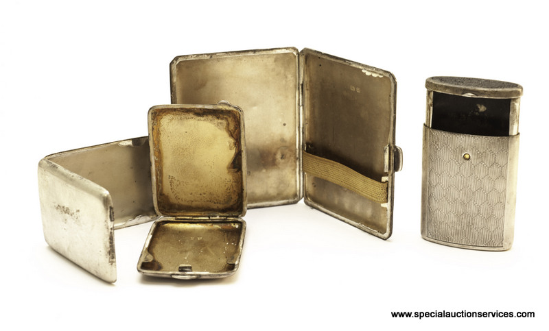 A George VI silver cigarette case, by Turner & Simpson, together with three silver vesta cases (4)