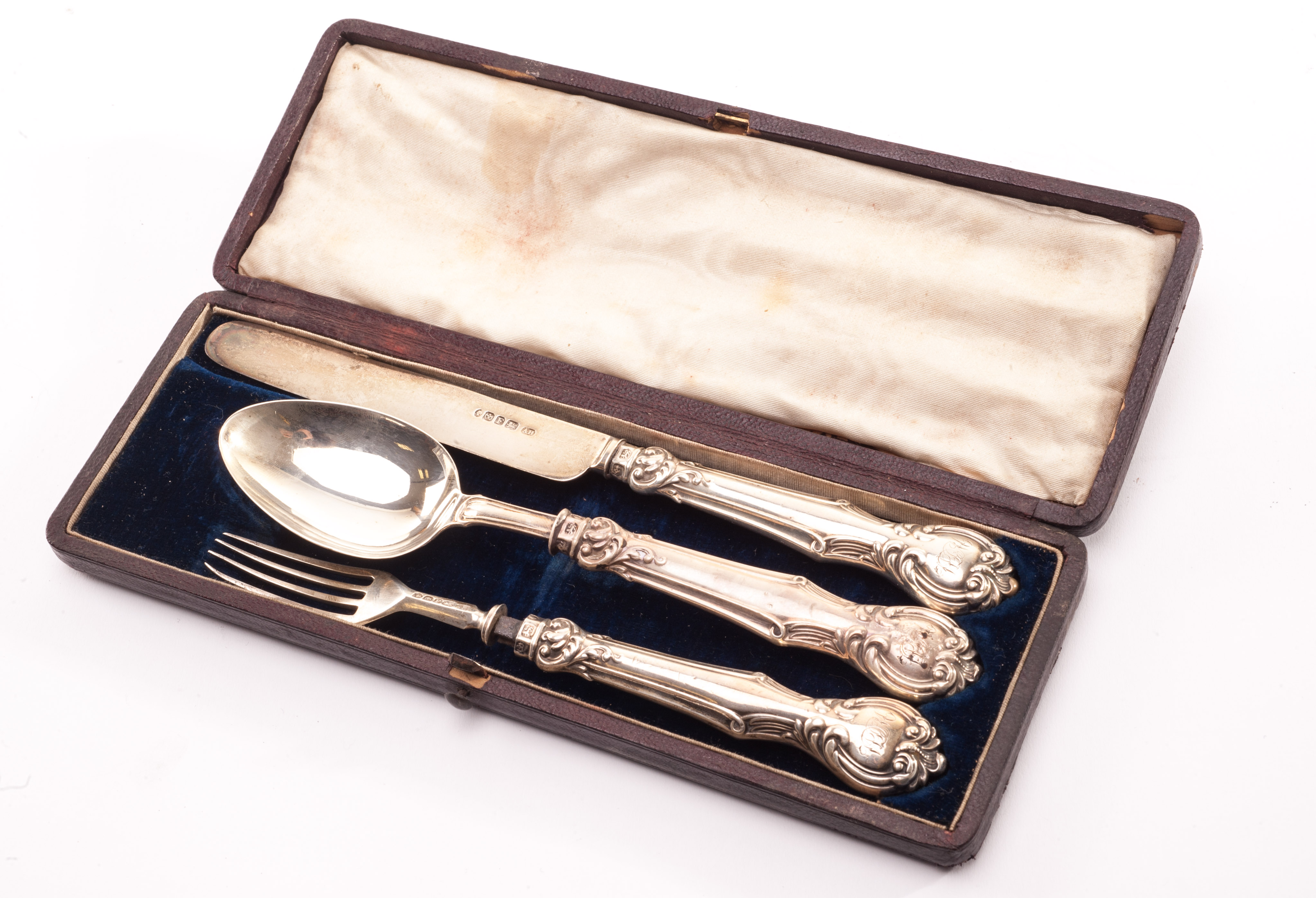 A Victorian silver Christening set, the cased set compromising knife, spoon and fork (4)