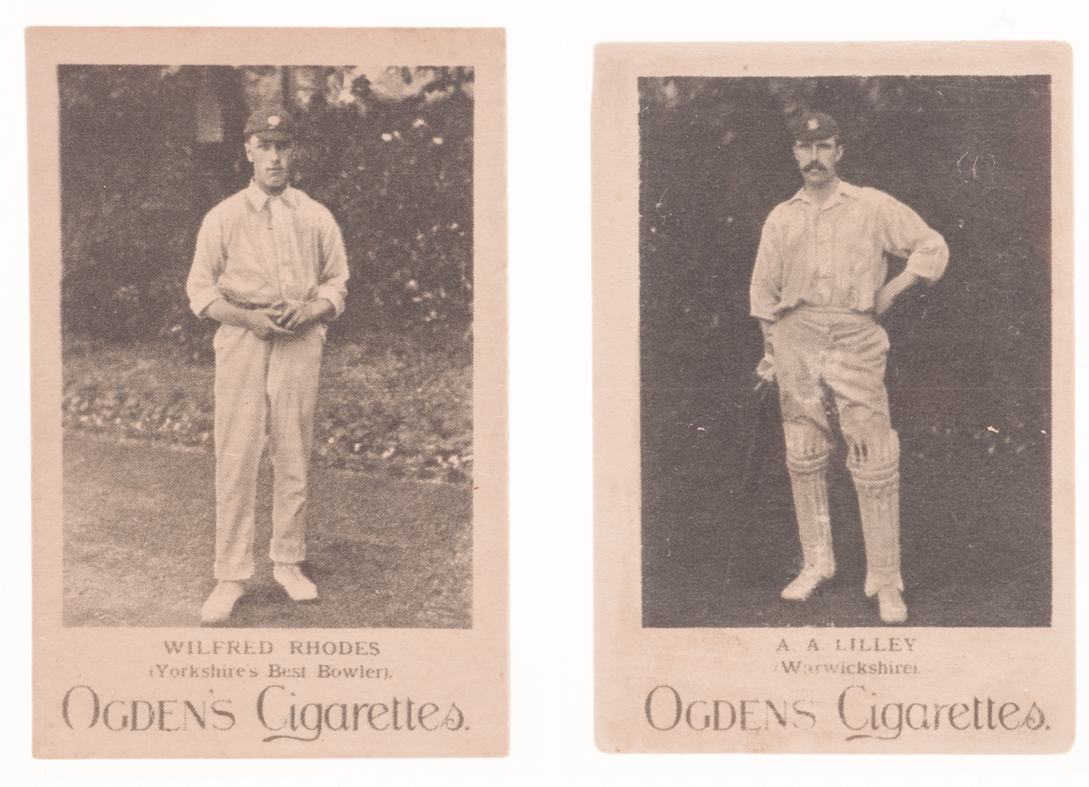 Cigarette cards: Cricket, Ogden`s, Cricketers & Sportsmen, two cards, Wilfred Rhodes, Yorkshire`s