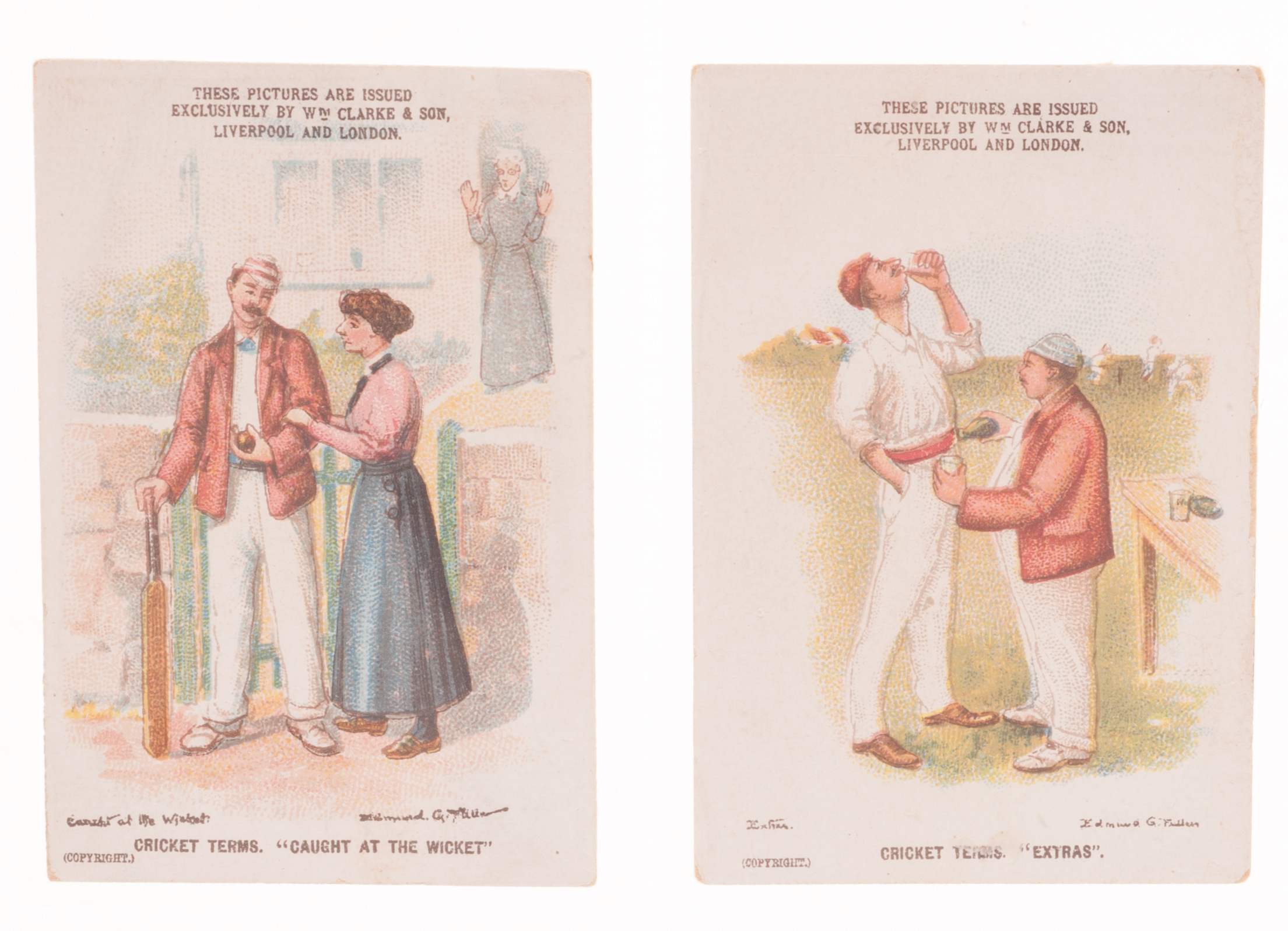 Cigarette cards: Cricket, Clarke`s, Sporting Terms, Cricket Terms, 14 cards (gd) (14)