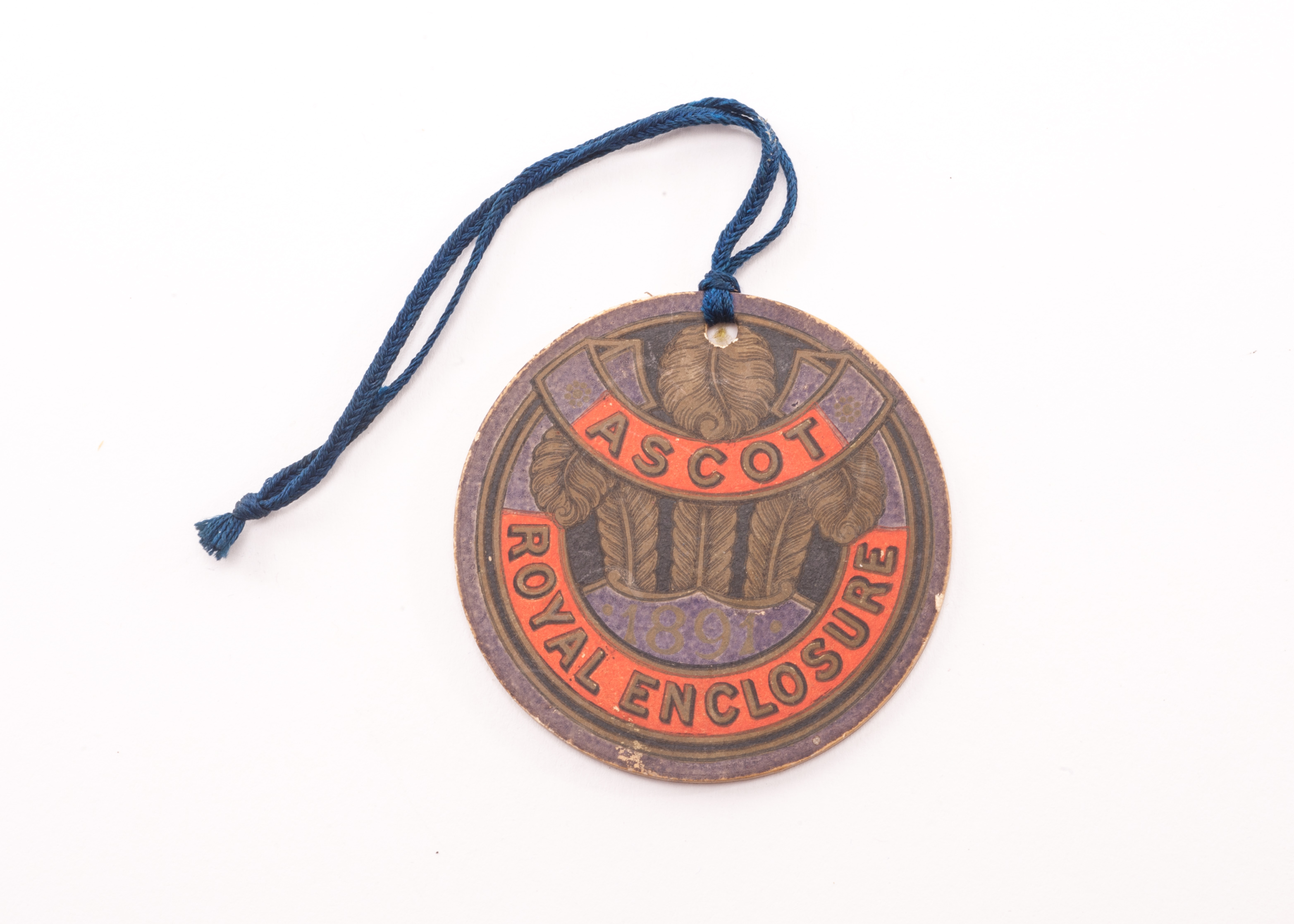 Horseracing: Royal Ascot Royal Enclosure badge, circular card badge with black cord, undated but