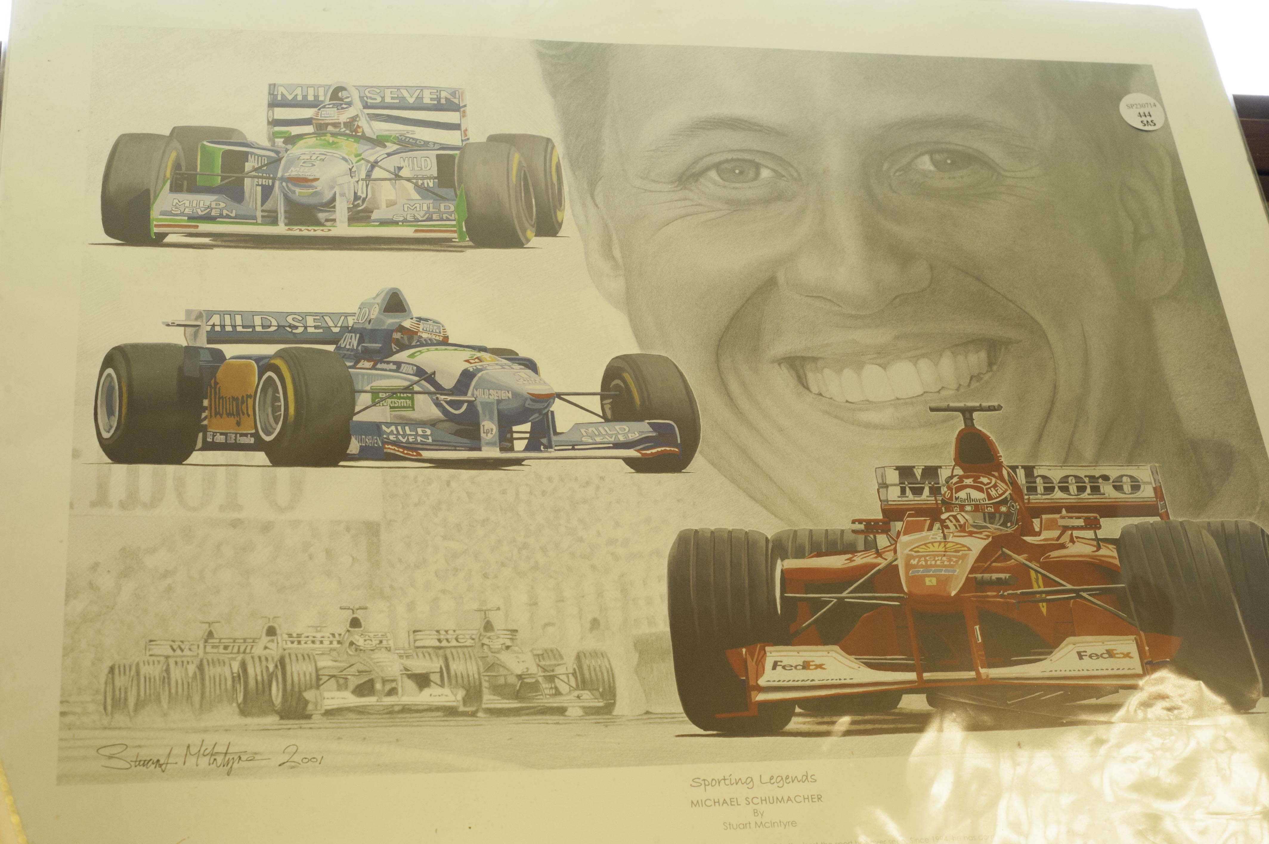 Motor Sport: F1 Michael Schumacher, a poster ""Sporting Legends"" by Stuart McIntyre 2001, unframed