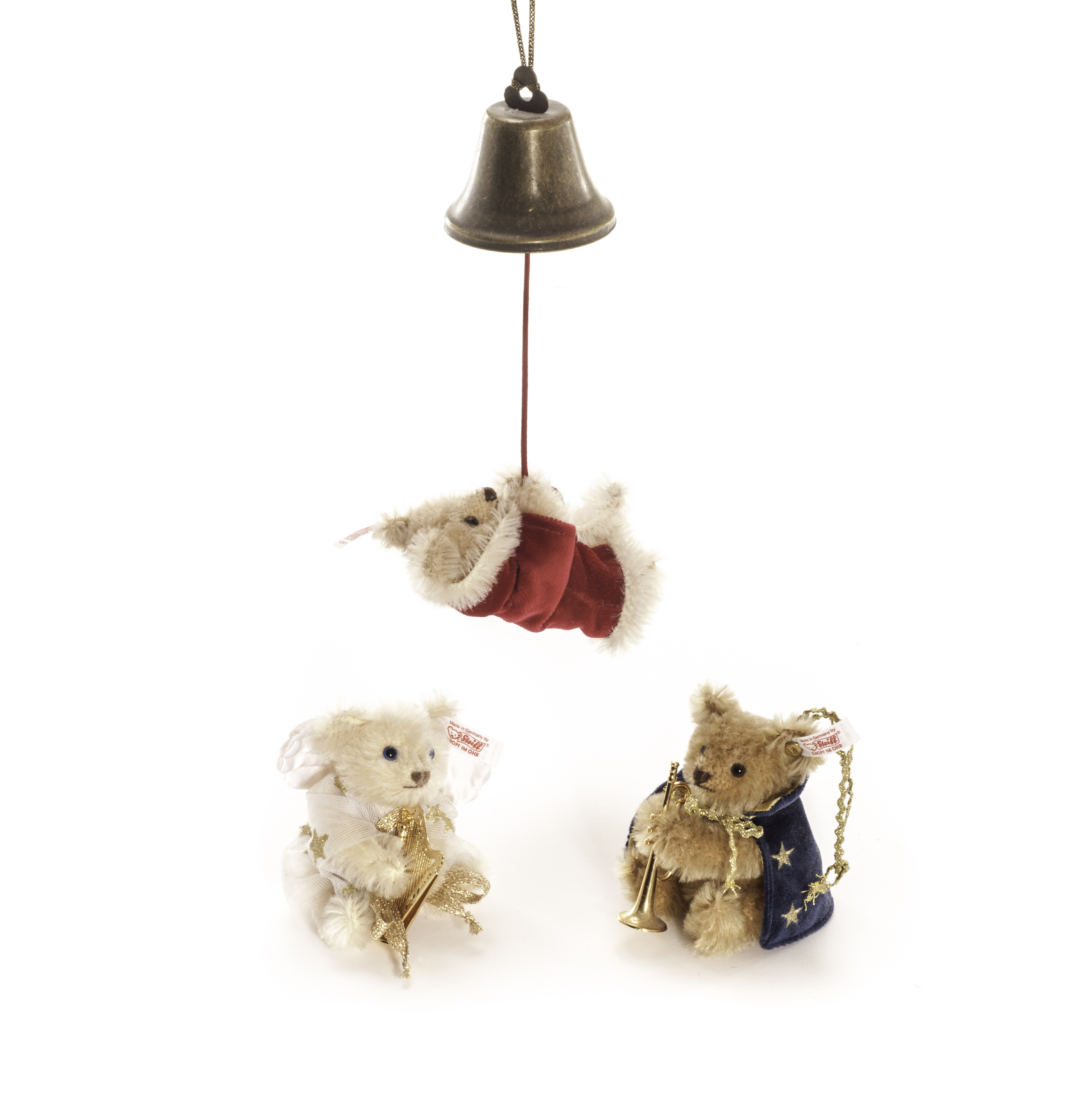 Three Limited Edition Teddy Bear Christmas Decorations: comprising Teddy Bear bell-ringer ornament,