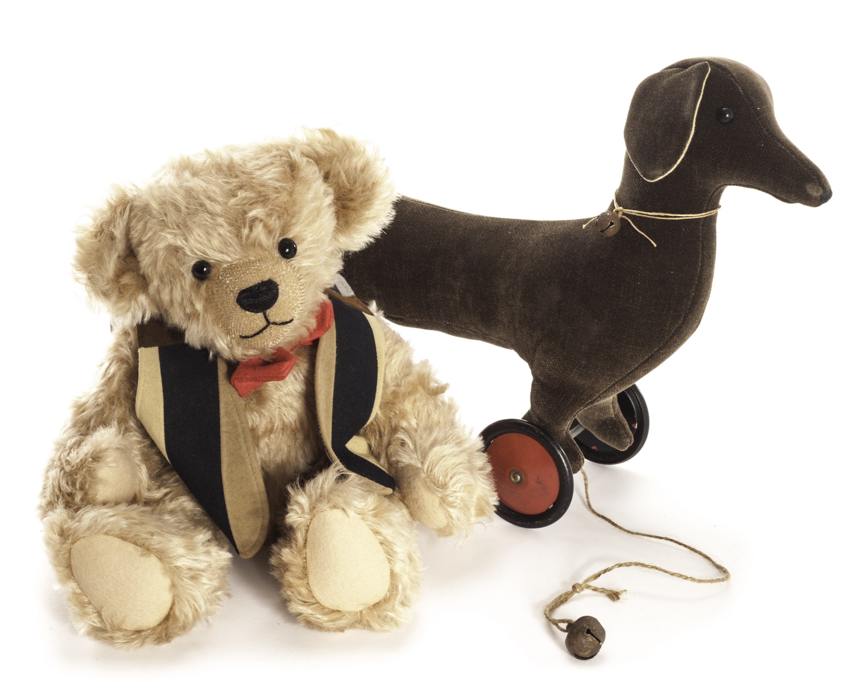 A Larious Bears by Cathy, (Canada) in suede waist coat - 13in. (33cm.) high and a Northfield