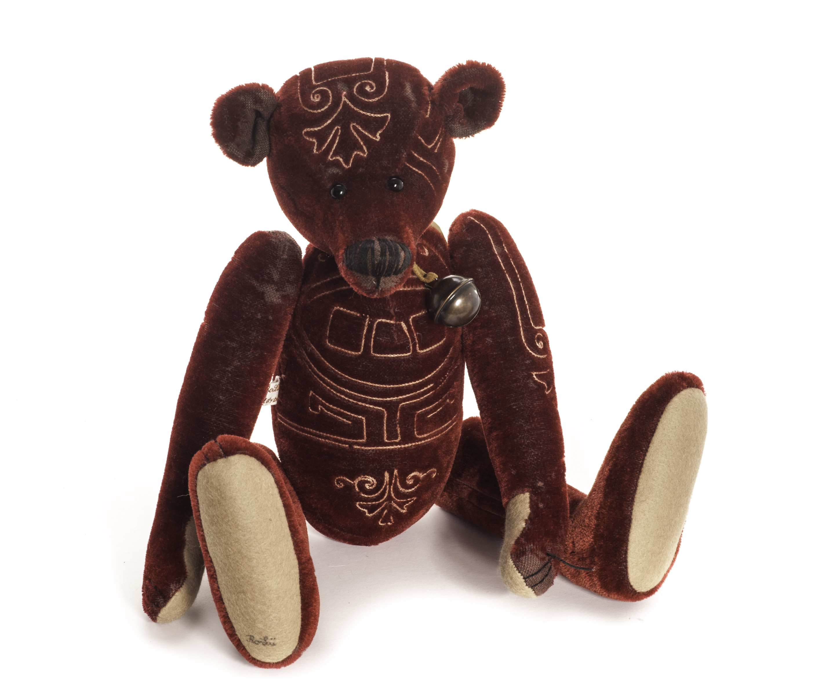 A Ro Lu Bears `Tristan` by Rotraud Lubke, with embroidered short deep red mohair and signed tag -