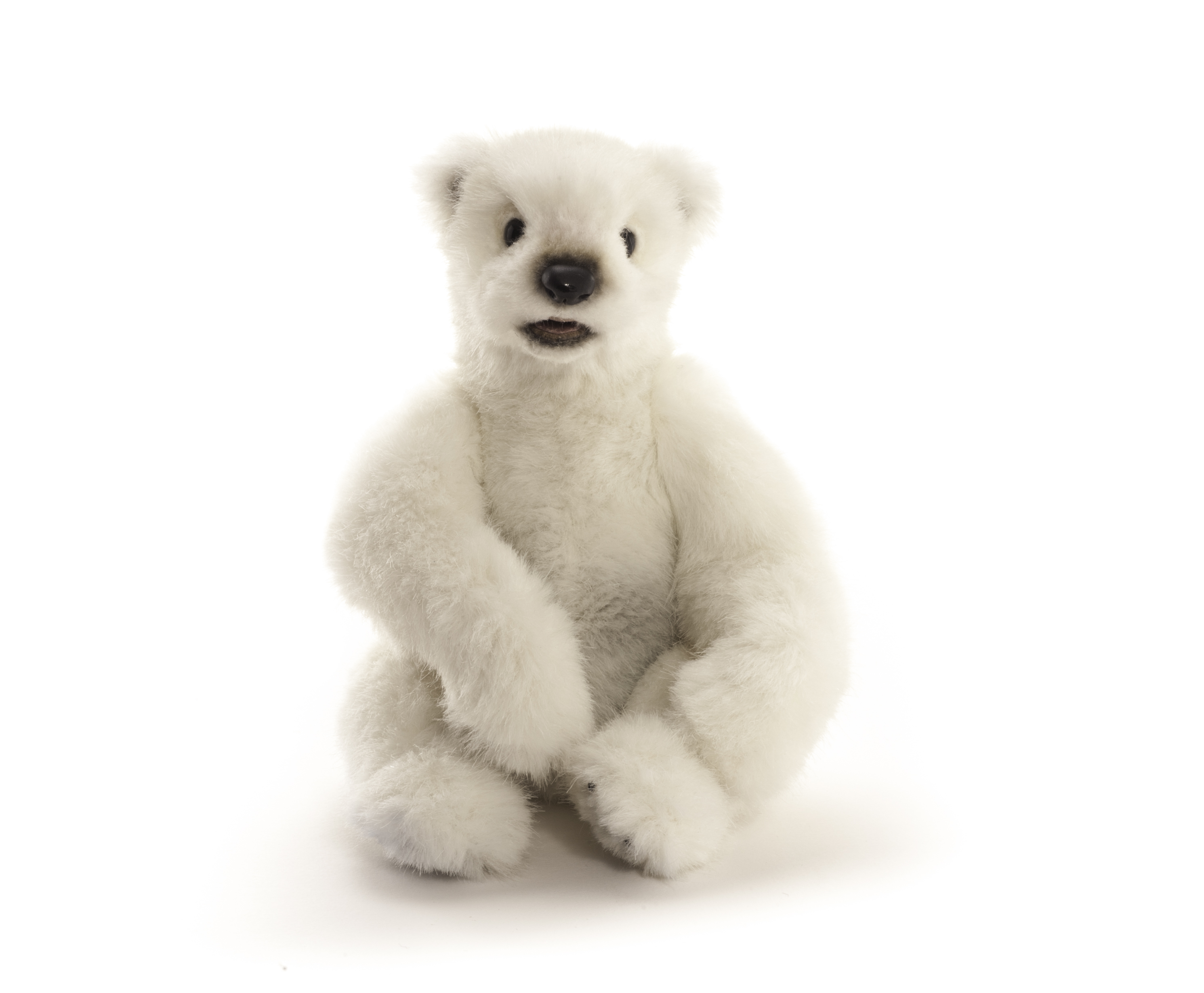 `Nanuk`, a small polar bear by Britta Helberg, with white synthetic plush, six-way jointed, wired