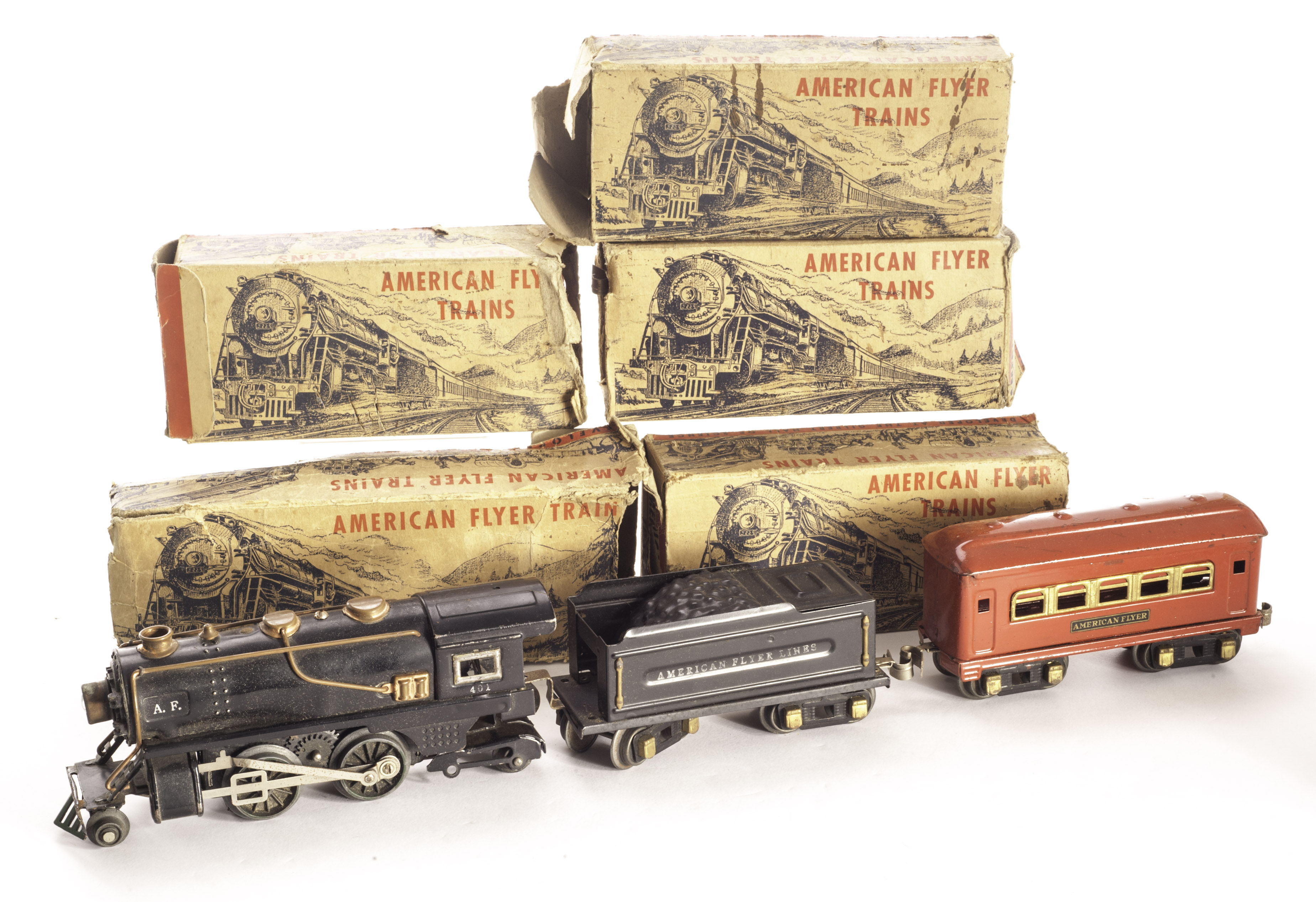 American Flyer 0 Gauge Trains: comprising No 401 black 2-4-2 electric Steam Locomotive and 8-wheel